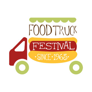 炫彩矢量设计模板与各车辆及拖车的轮廓的热狗食品卡车咖啡馆食物节日促销标志