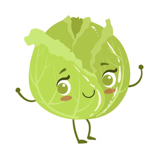 白菜可爱动漫人性化微笑卡通蔬菜食品字符表情符号矢量图