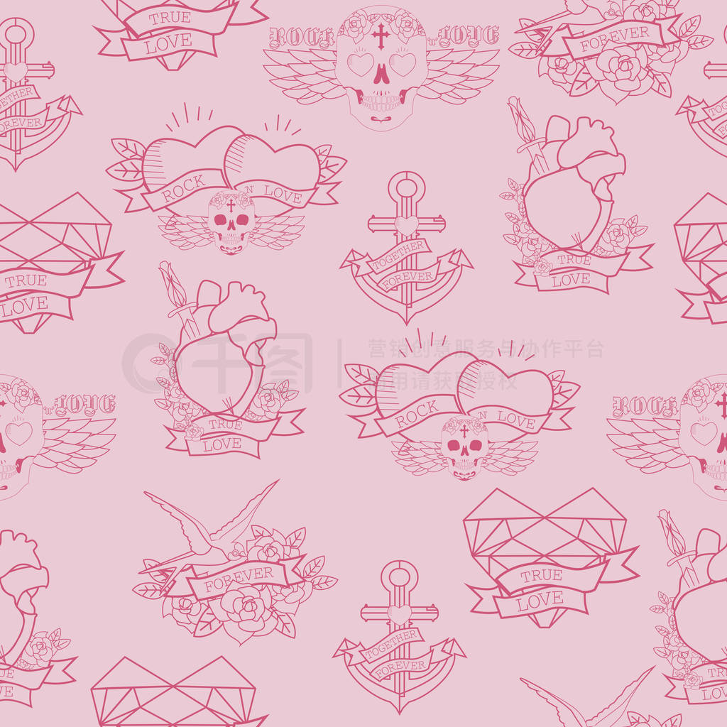 s Day seamless pattern with old school tattoo style. Editable ve