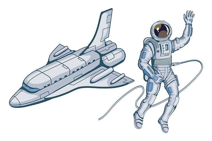 手工繪製的宇宙飛船.太空穿越銀河系.矢量圖形設計