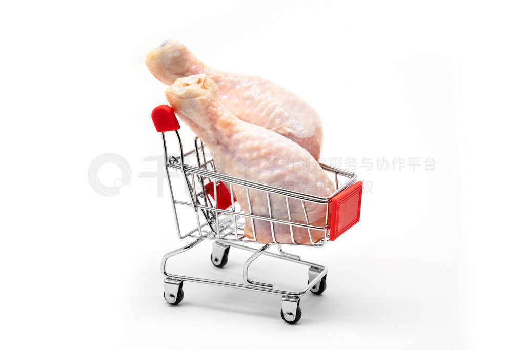chicken drumsticks in shopping cart. Essentials.