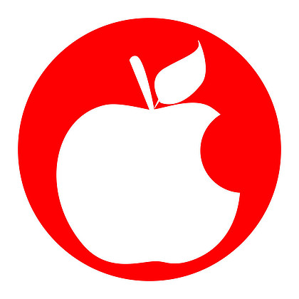 咬苹果标志矢量在白色背景上的红色圆圈的白色图标分离