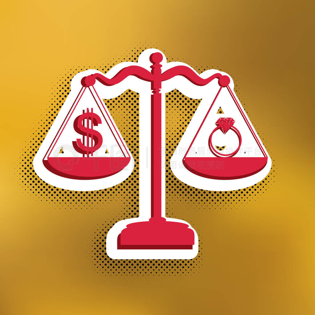 jeweler and dollar symbol on scales. Vector. Magenta icon with