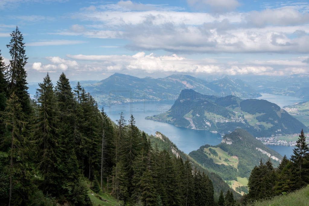 Panorama view od Lucerne lake and mountains scene in Pilatus of