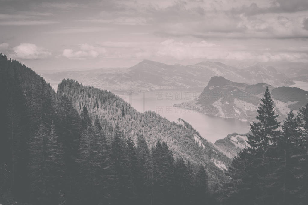 Panorama view of Lucerne lake and mountains scene in Pilatus of