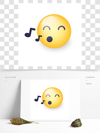 表情符號吹口哨一首歌.卡通矢量圖釋與筆記.