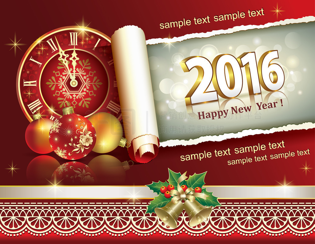 ? Christmas banner with a roll of paper in 2016 and a clock