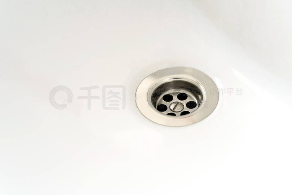 Empty Silver Sink Plughole and White Ceramic Basin