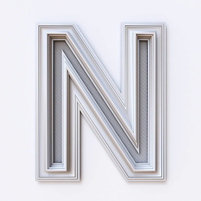 白色图片框架字体字母 n 3d 在白色背景上隔离的渲染插图