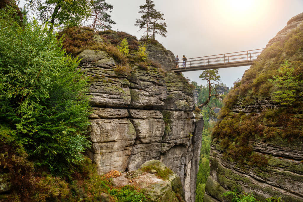 View from viewpoint of Bastei, National park Saxon Switzerland,