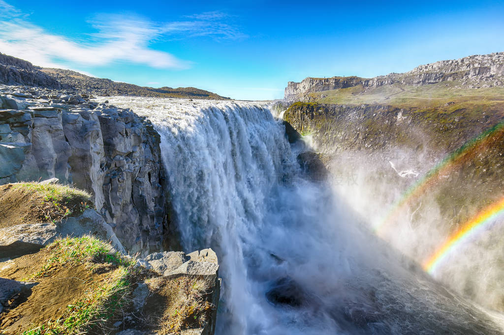 Fantastic view of the most powerful waterfall in Europe called