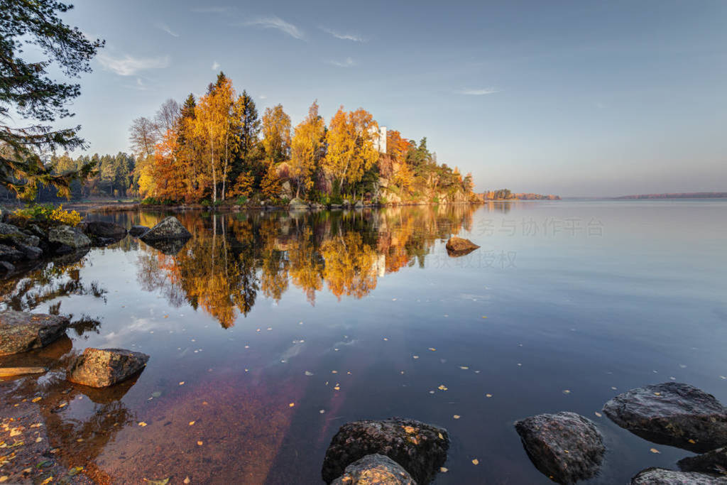 Autumn view of the Monrepos Park, Vyborg, Leningrad Region.