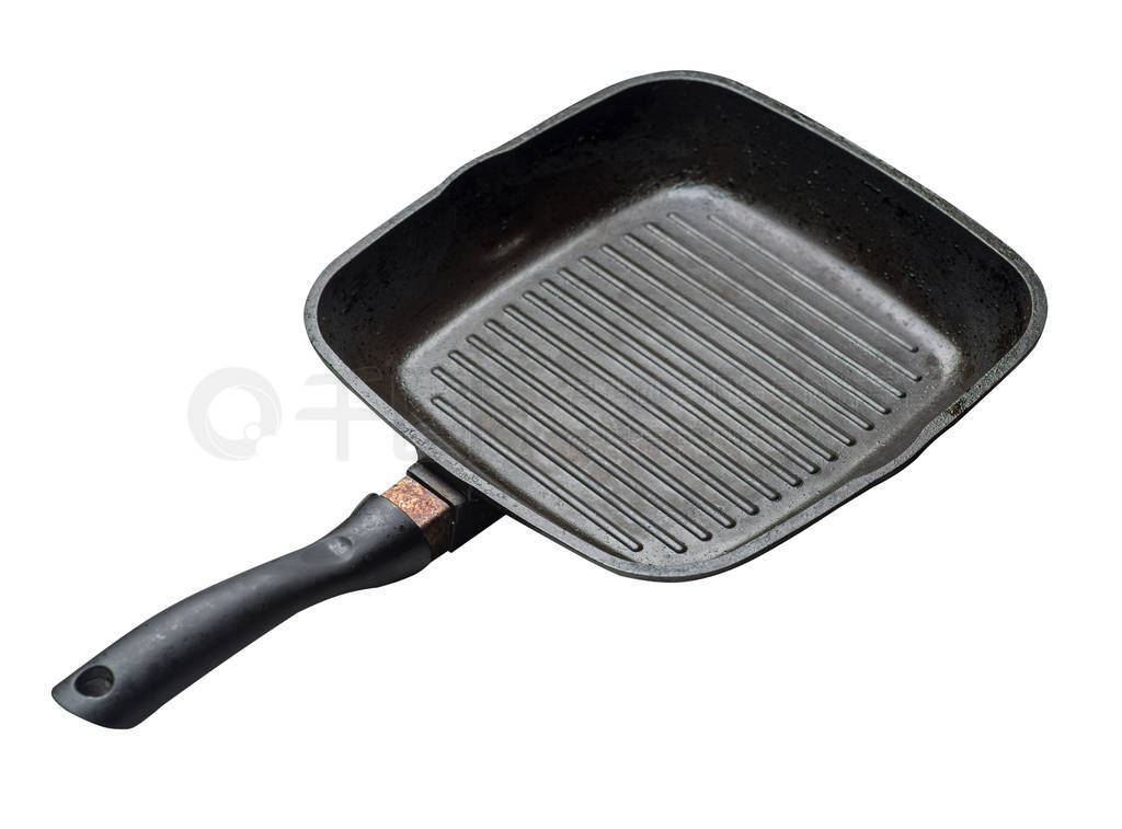 empty black grill iron pan with isolated on white background.