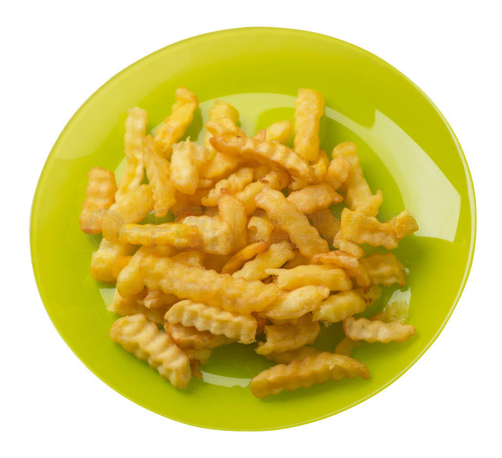 french fries on a plate isolated on white background.french fri