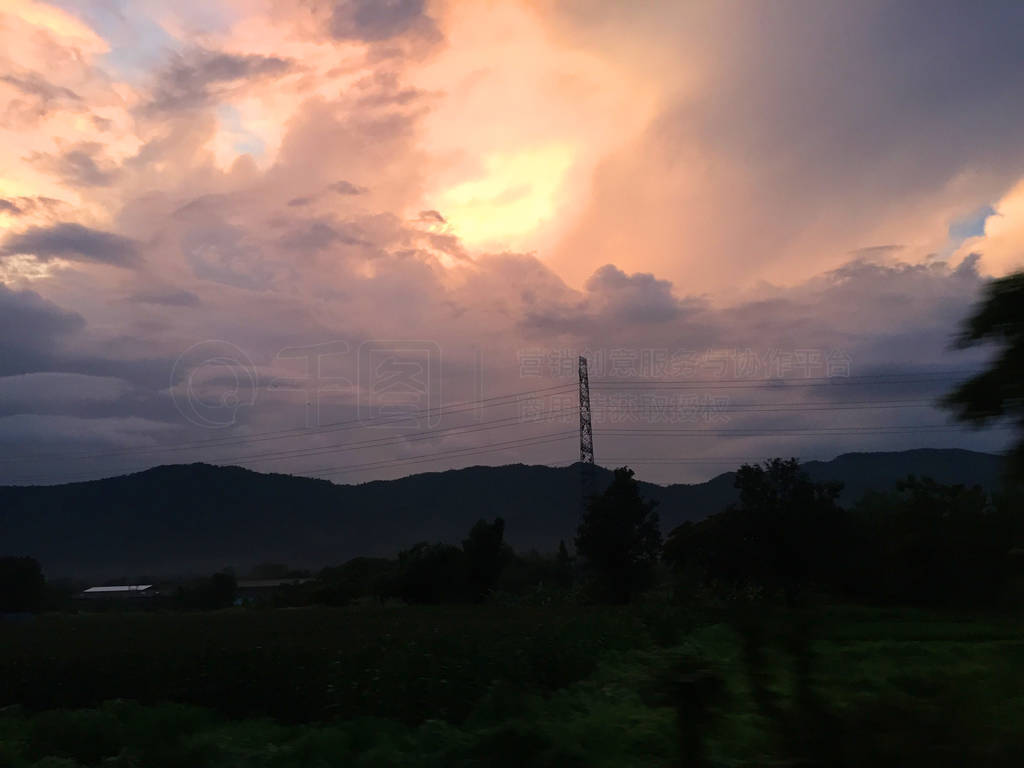 View from train window , Beautiful sky with cloud