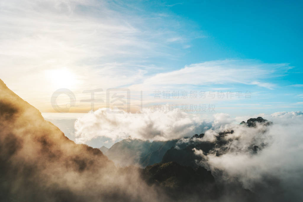 Sunset on Fansipan tallest mountain in the Hoang Lien Son Range,