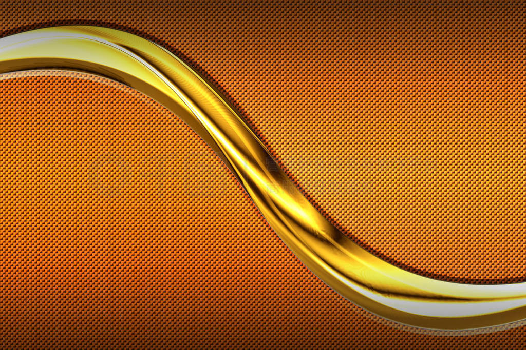 carbon fiber and gold curve chromium frame. metal background.