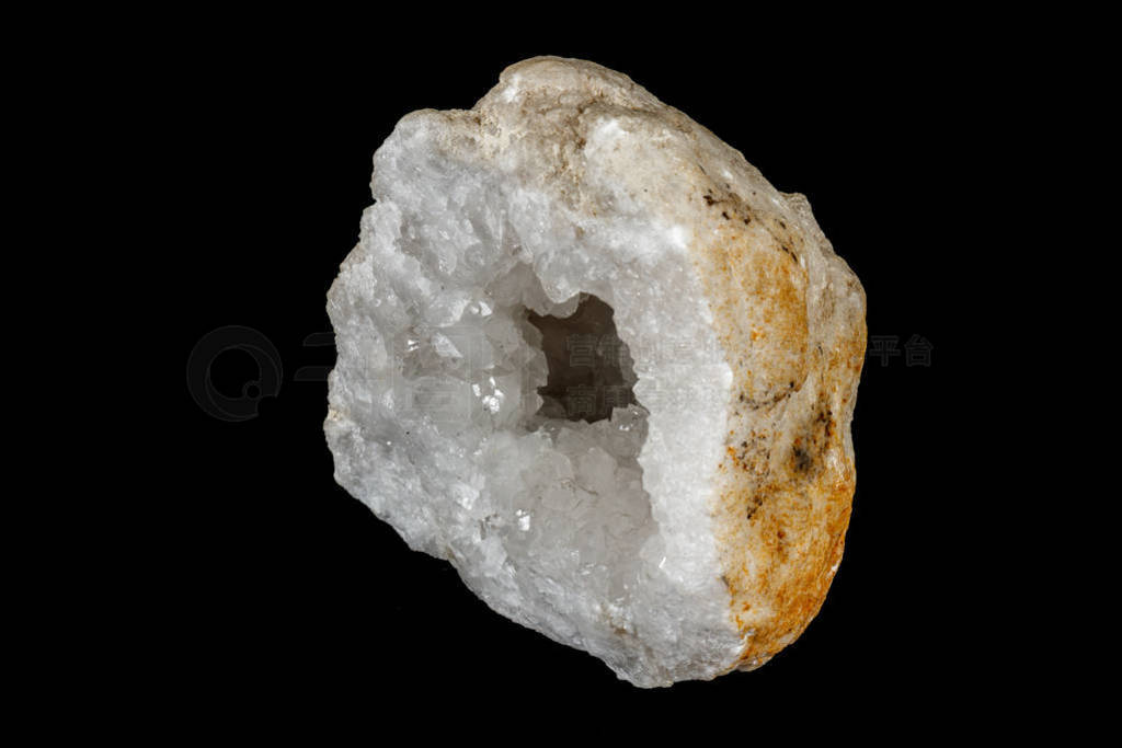 Macro mineral stone Quartz geode black background