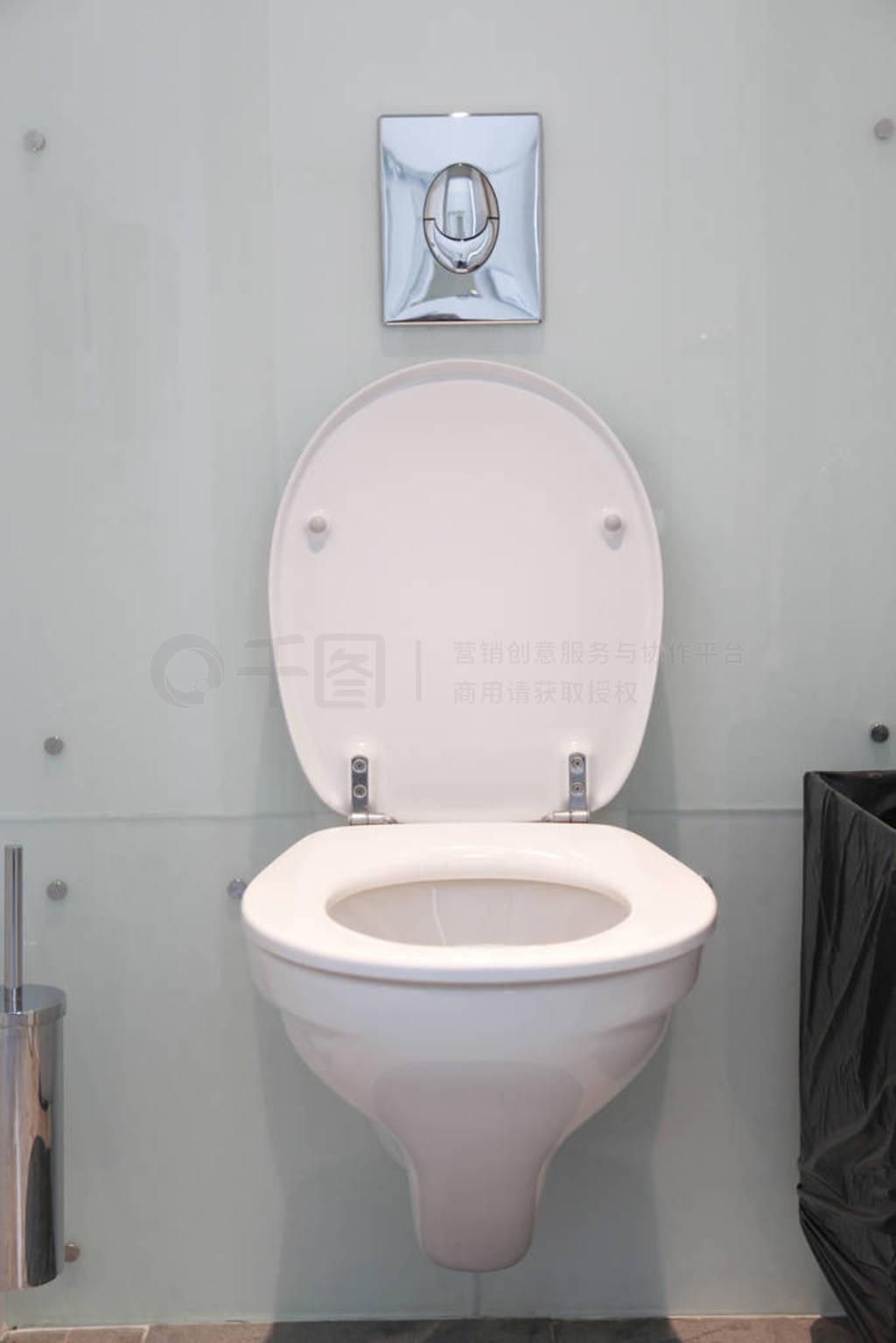 Toilet design with built-in toilet with glass walls. Flush buil
