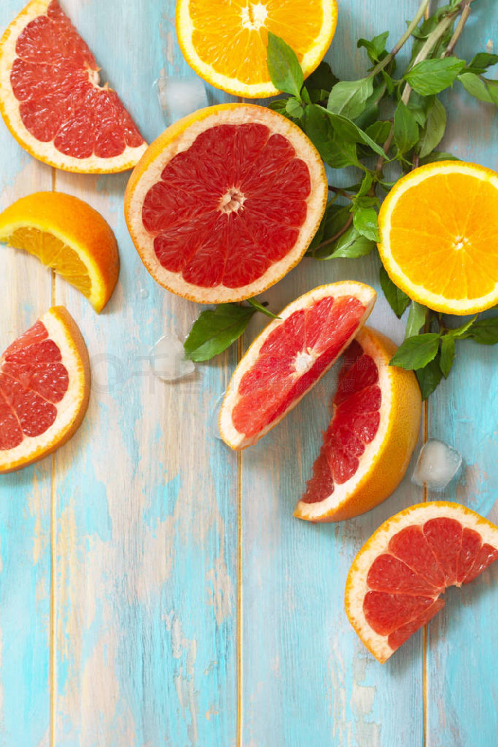 Ingredients for cooking a refreshing drink. Grapefruit, orange,