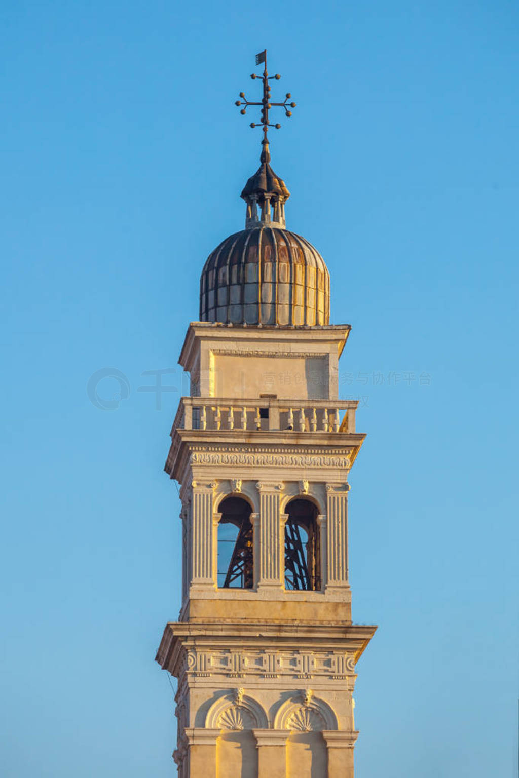 Bell tower of catholic church in Venice, Italy.