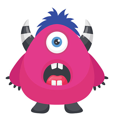 一个毛茸茸的头发的怪物, 一只眼睛粉红色的颜色代表吉祥物怪兽