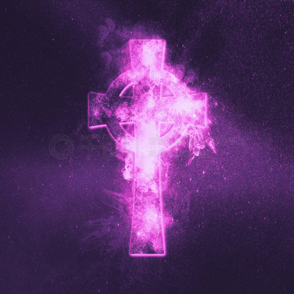 Celtic cross symbol. Abstract night sky background.