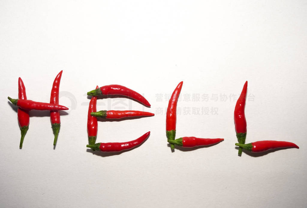 red hot chilli peppers in the form on the word - hell. isolated