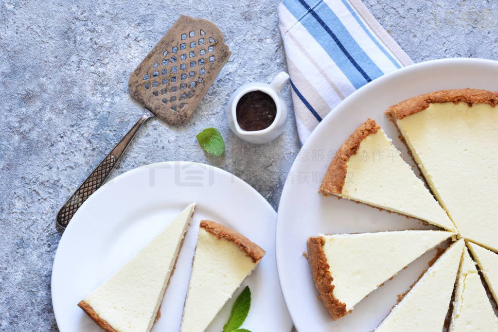 Classic New York cheesecake in a white plate