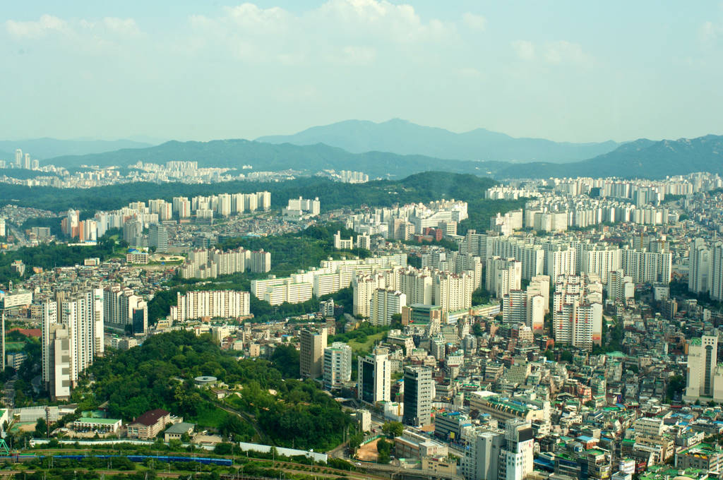 Seoul city street view from top in summer