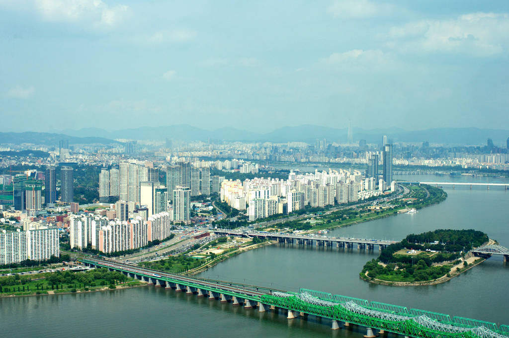 Seoul city street view from top in summer