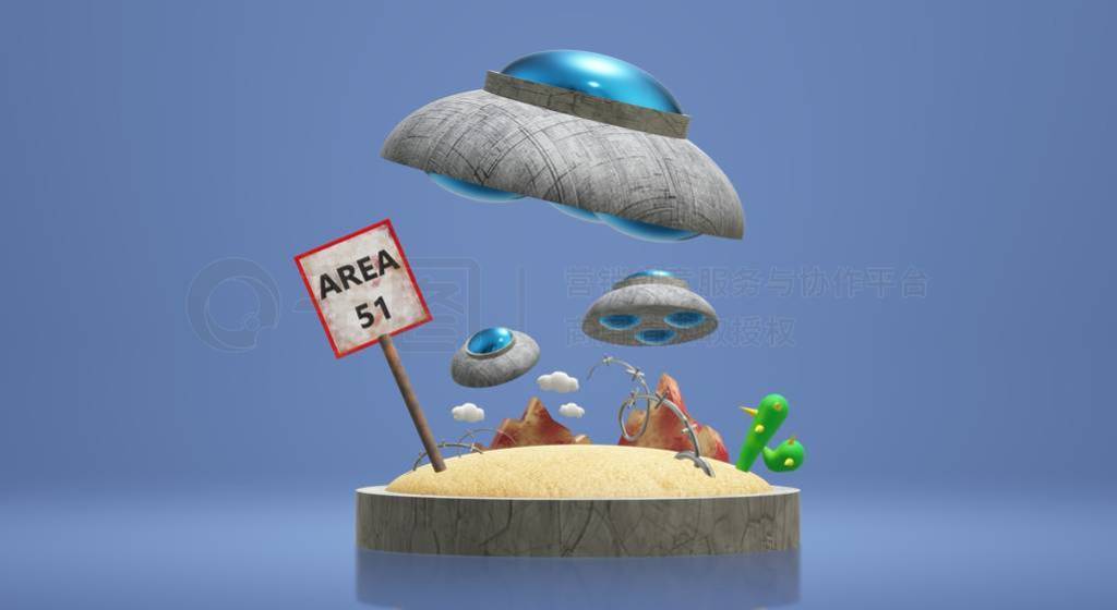 ufo on Area 51 3d rendering for science content.