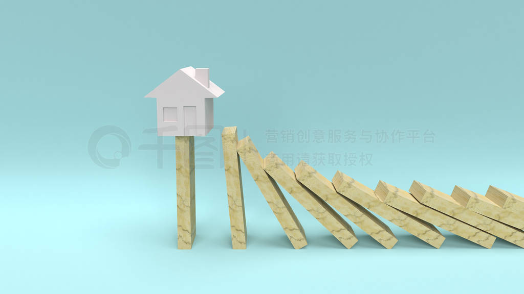 wooden block from falling a house 3d rendering
