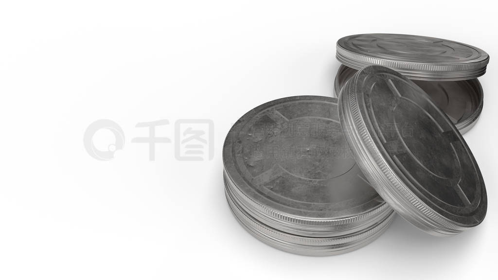 film reel cases on white background 3d rendering for behind th