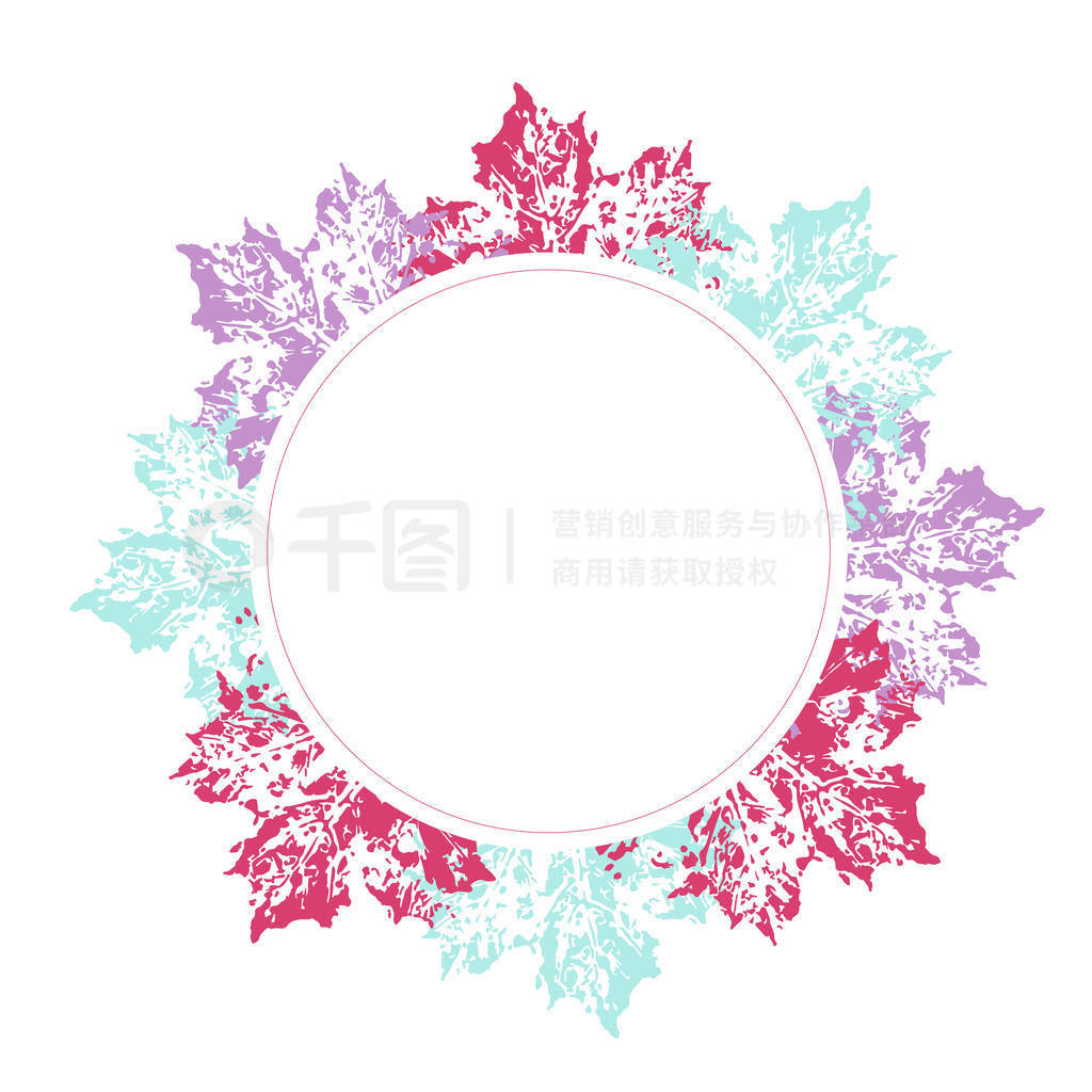 Floral circle frame with colorul leaves decoration.