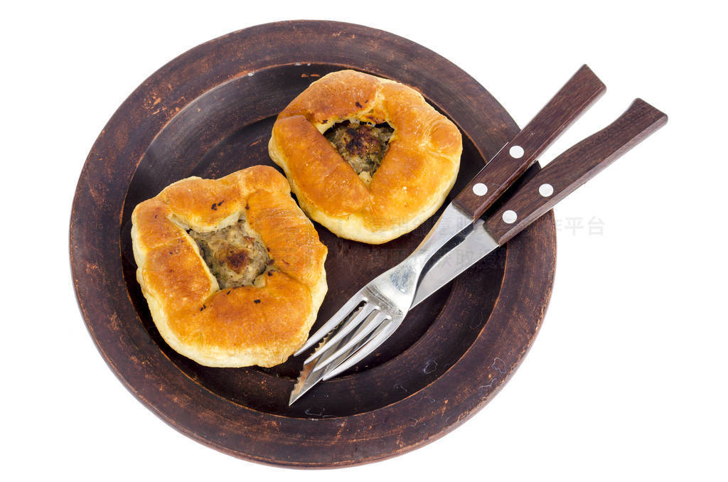 Fried yeast dough pie with meat.