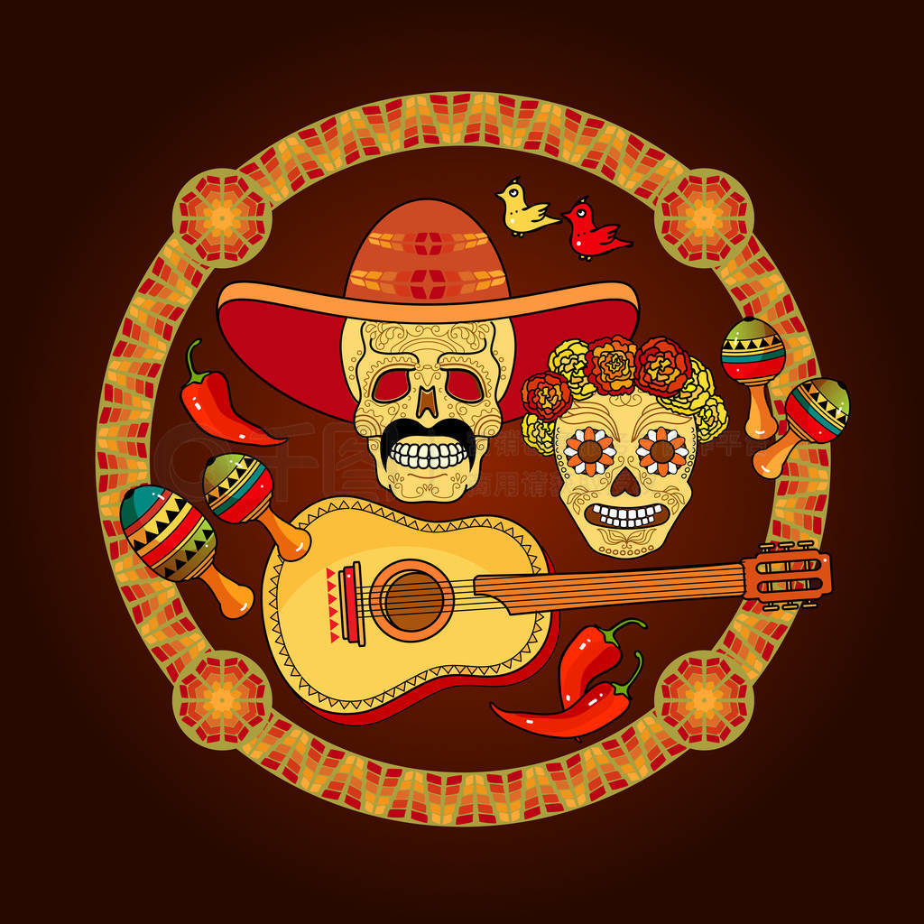 տ֤ͷ sombrero, ͷڻ, maracas ͼԲܲɫī紫ͳ