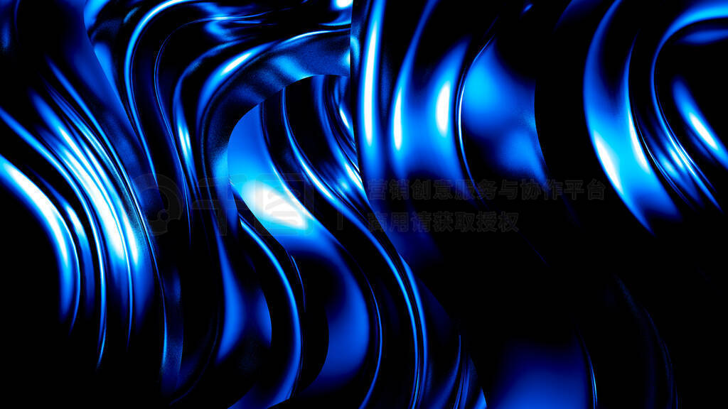 Elegant dark blue background with pleats and curls. 3d illustrat