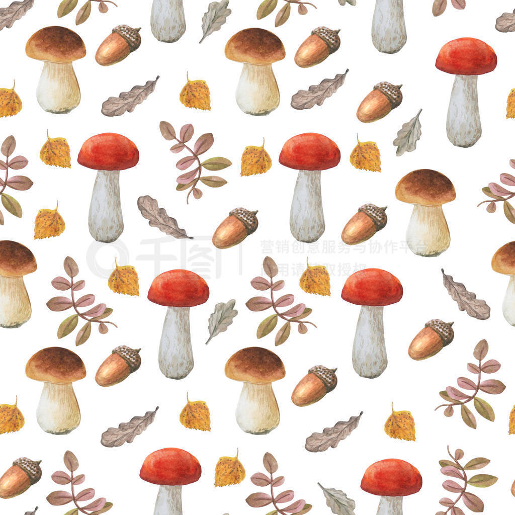 Seamless botanical pattern on white background. Autumn collectio