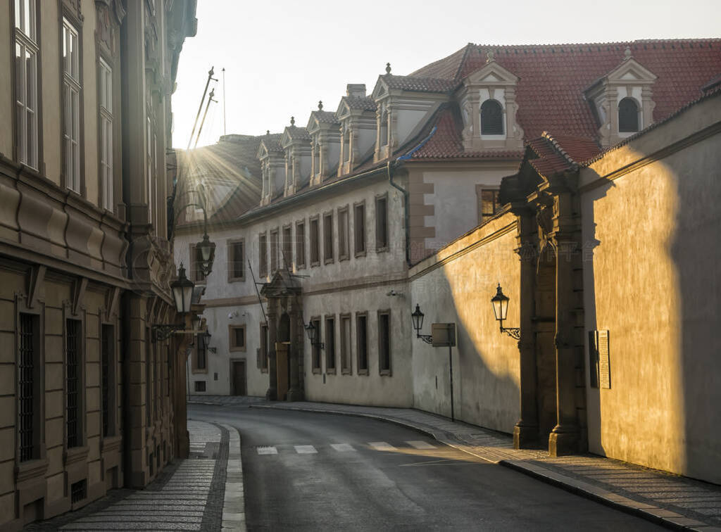 Empty street at the morning in old city of Prague