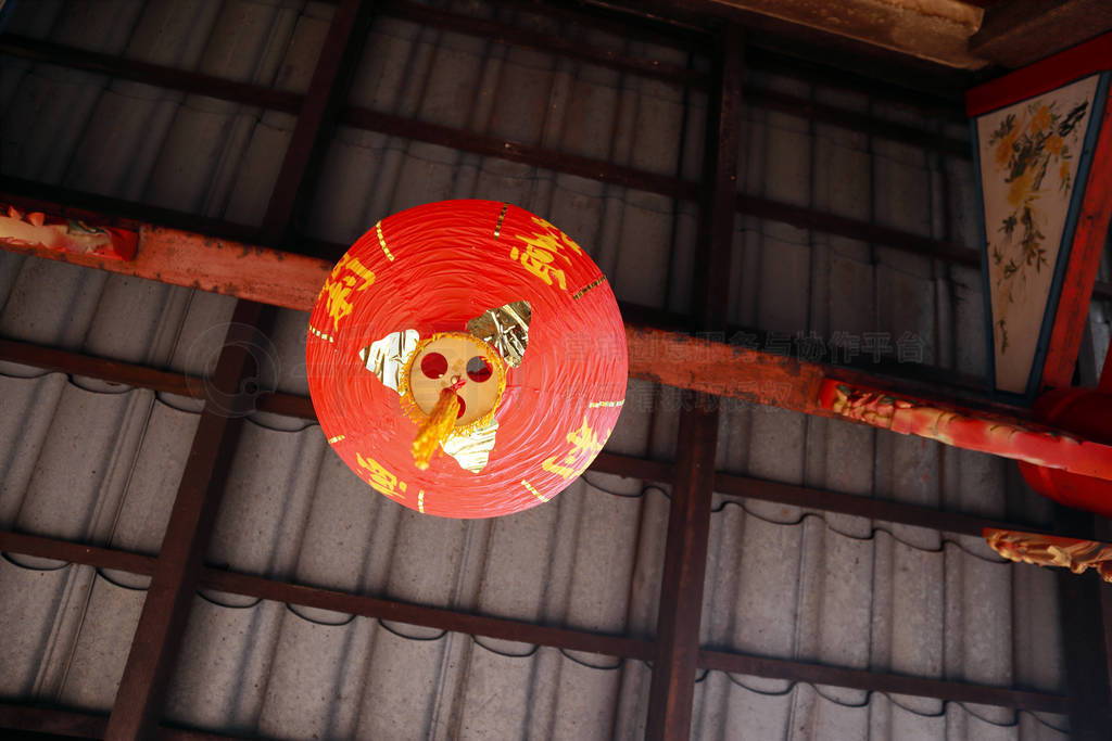 Chinse paper lantern hanging from temple sealing