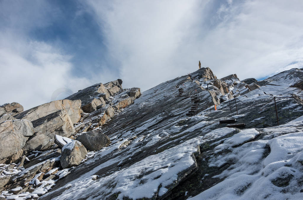 Stairway on Monte Moro pass cliff near Macugnaga, in Monte Rosa