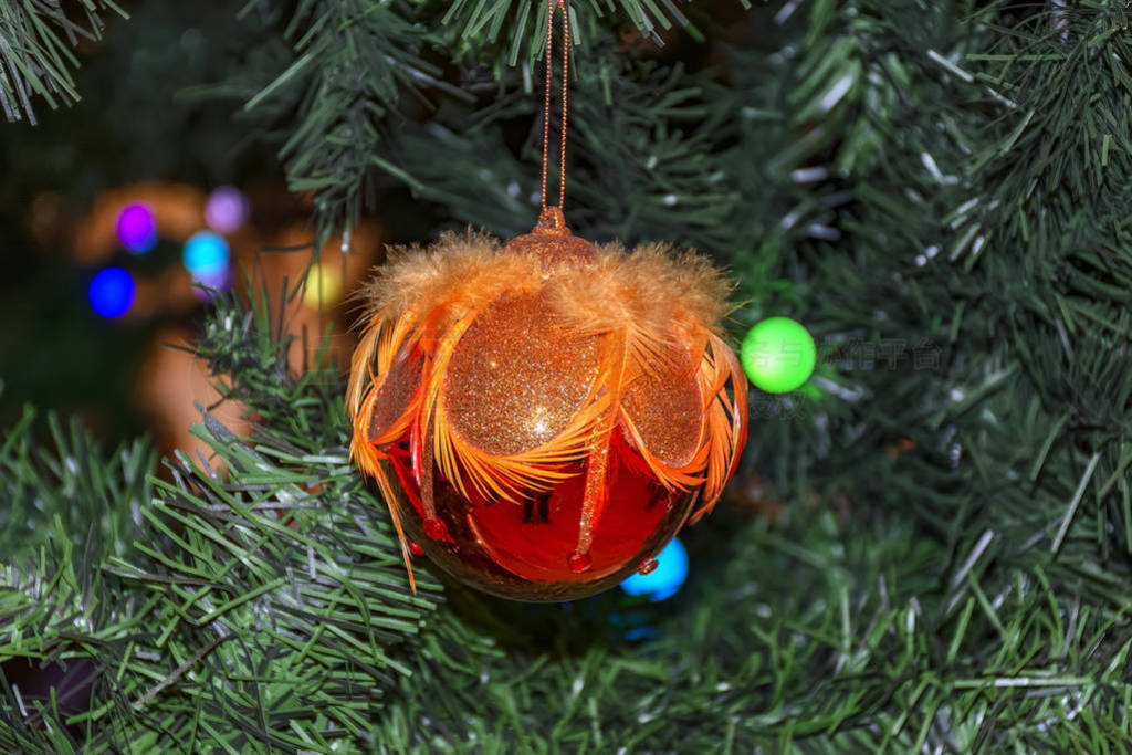 Christmas toys on the Christmas tree. Festive mood.