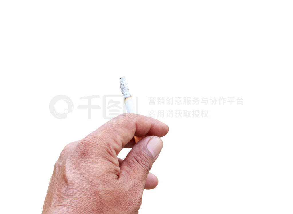 hand holding burn cigarette at hazard,isolated on white