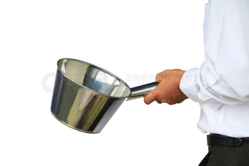 chef hand holding pot aluminium in preparing food