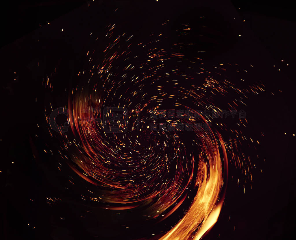 swirling fire sparks from burning fire