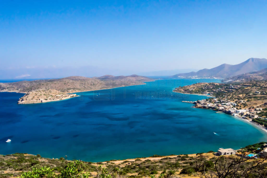 Seascape. Panoramic, picturesque view of the city resort Elouda