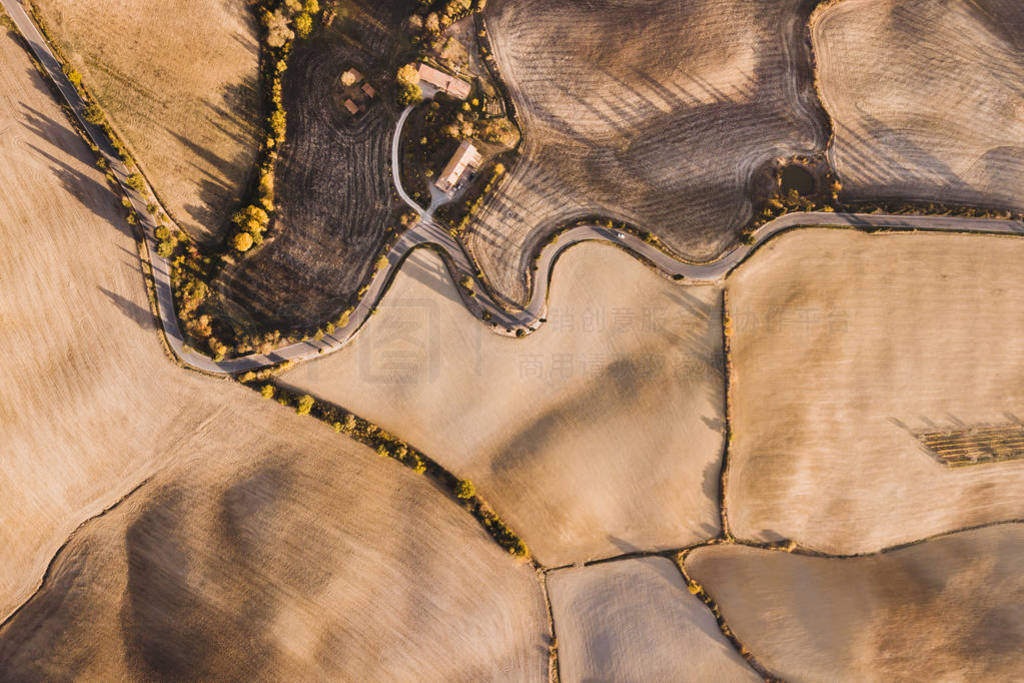 Aerial drone landscape of famous Tuscany hills, Italy. Abstract