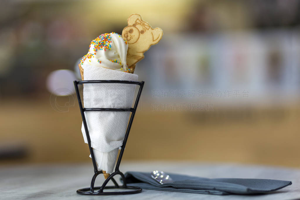 Ice cream cone dessert with cookies creative decoration topping