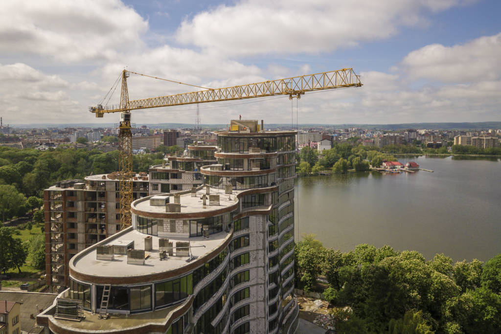 Apartment or office tall building unfinished under construction